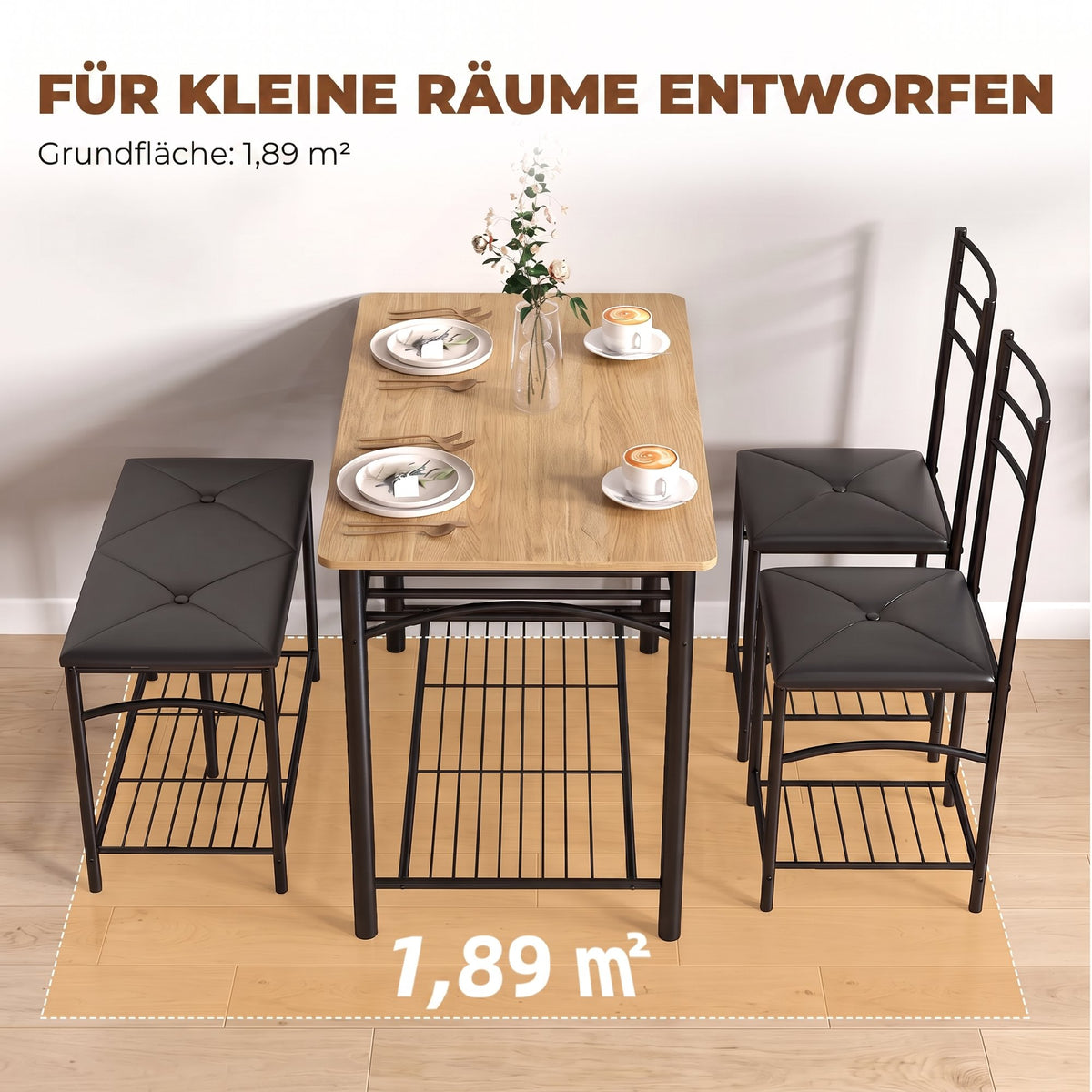Essgruppe mit Tisch, Bank und 2 Stühlen