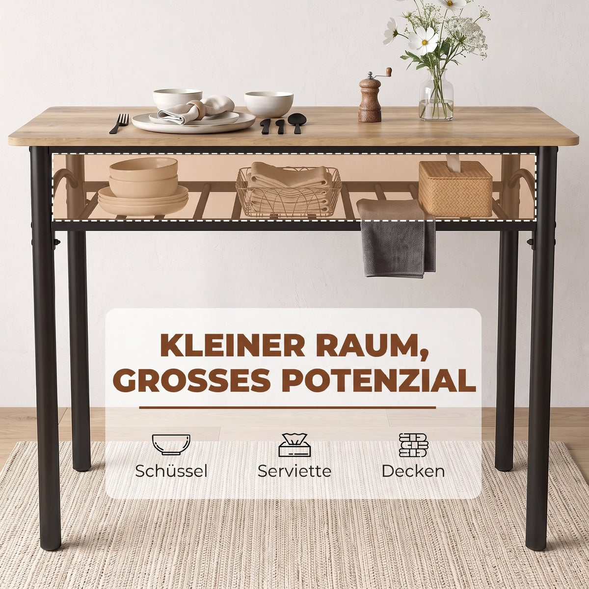 Essgruppe mit Tisch, Bank und 2 Stühlen