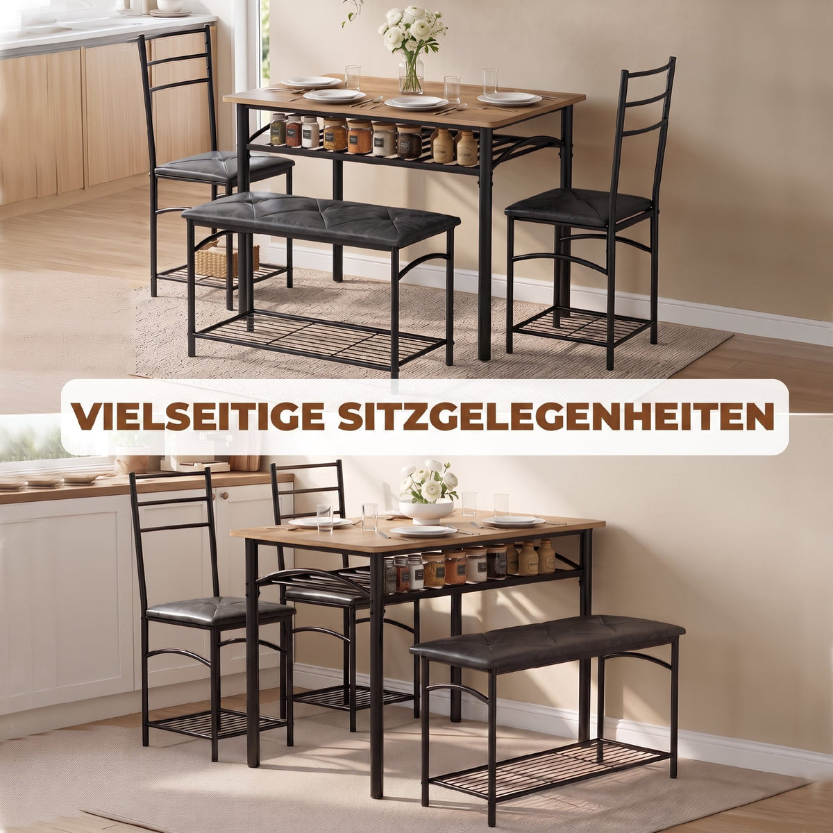 Essgruppe mit Tisch, Bank und 2 Stühlen