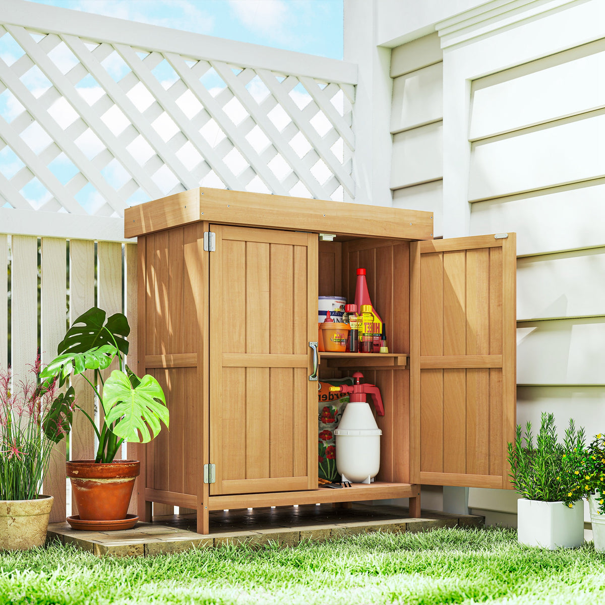 Gartenschrank aus Tannenholz mit Doppeltür
