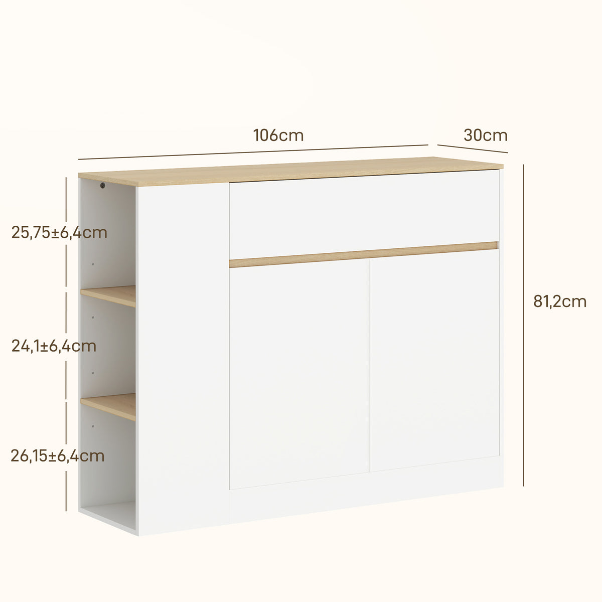 Sideboard 106 cm mit Schublade und 3 offenen Fächern