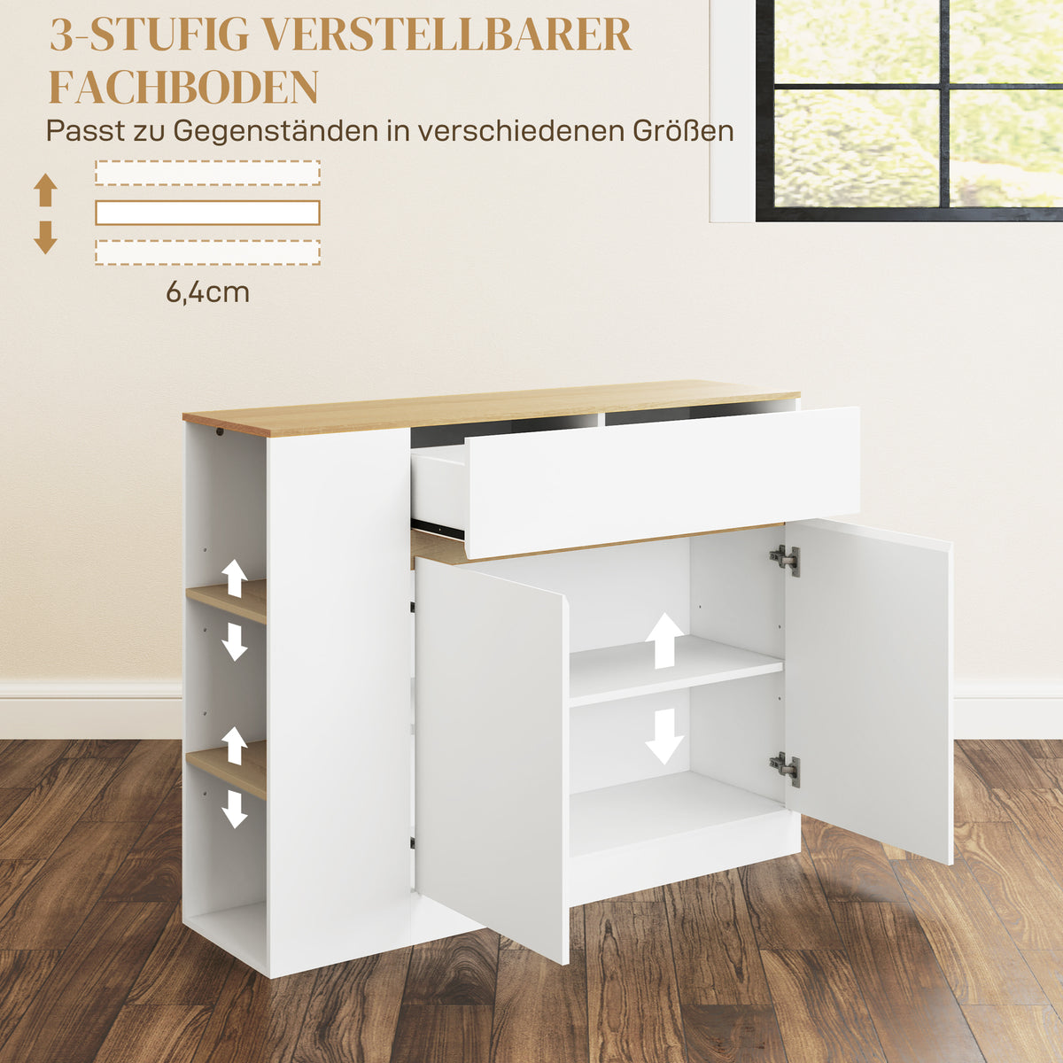 Sideboard 106 cm mit Schublade und 3 offenen Fächern