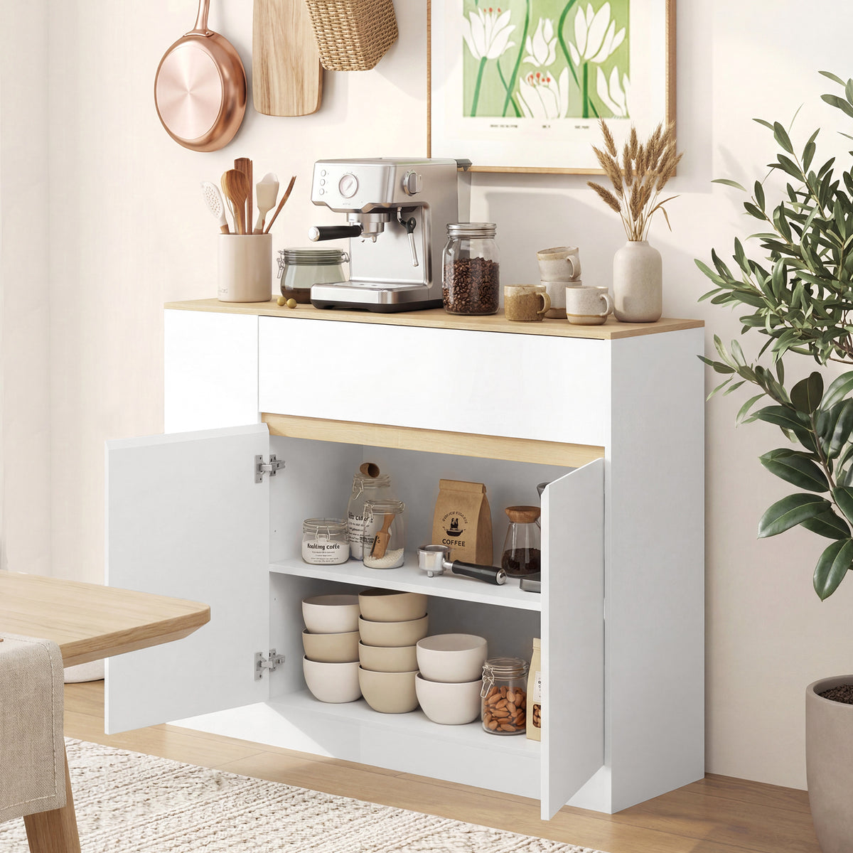 Sideboard 106 cm mit Schublade und 3 offenen Fächern