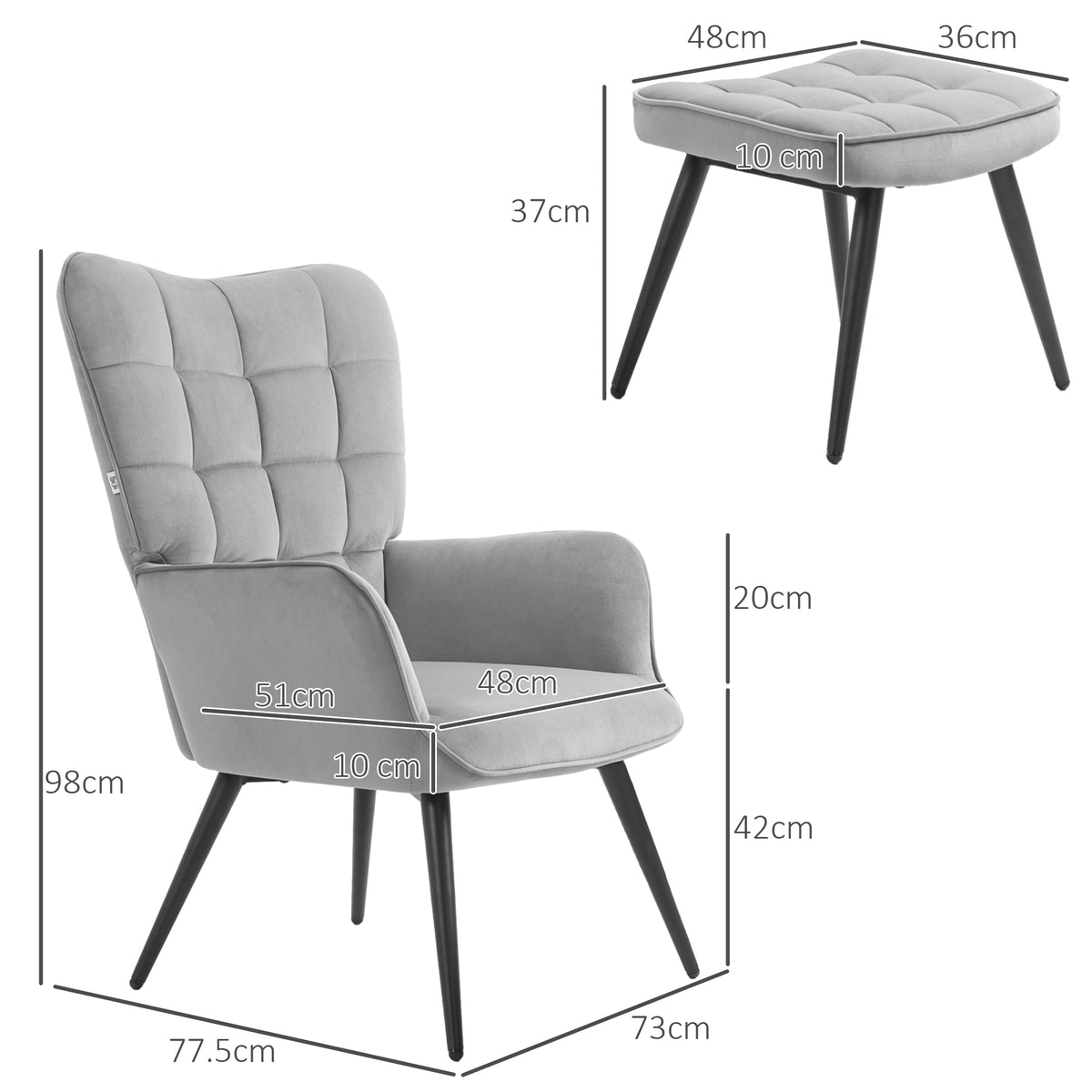 Relaxsessel mit Hocker und Samtbezug
