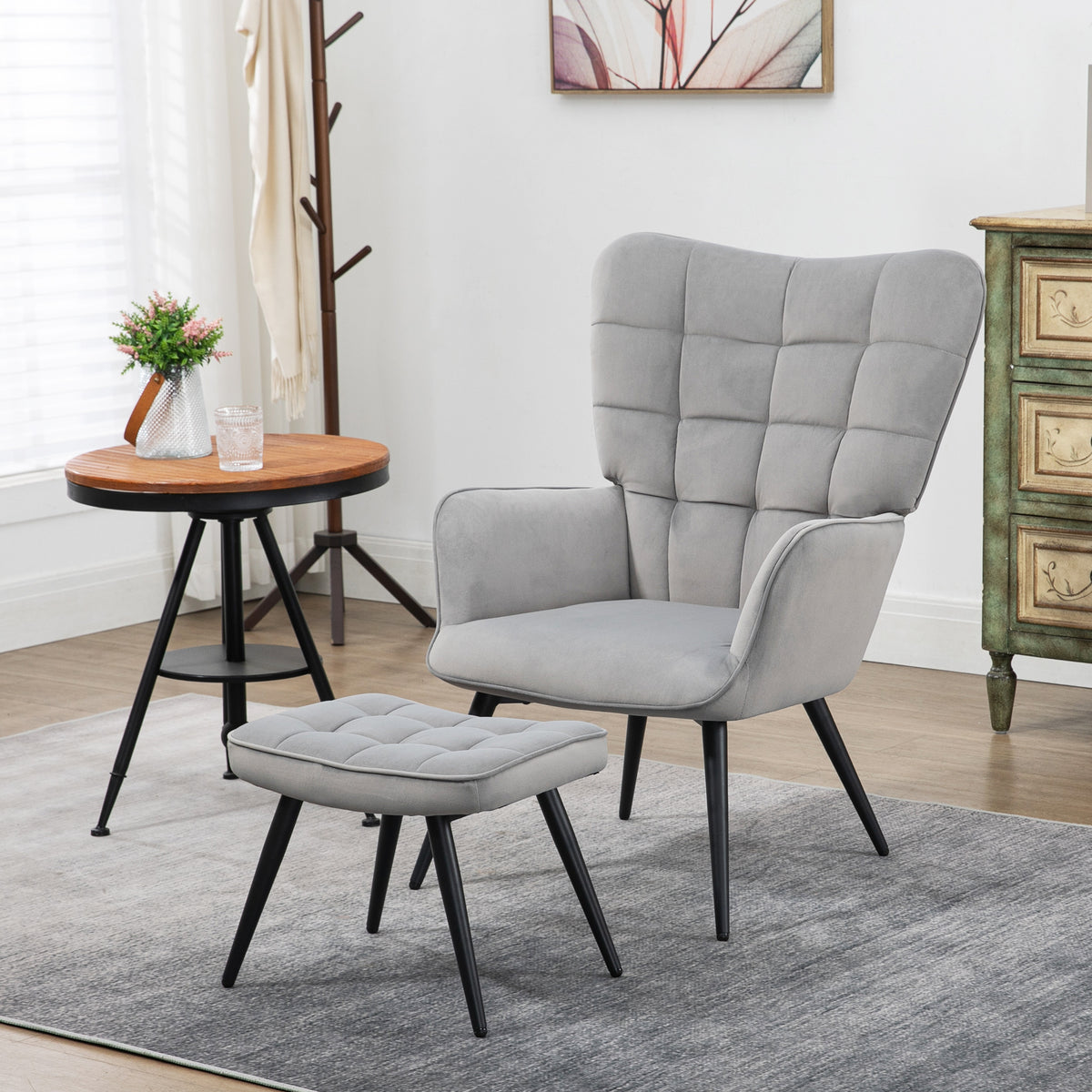 Relaxsessel mit Hocker und Samtbezug