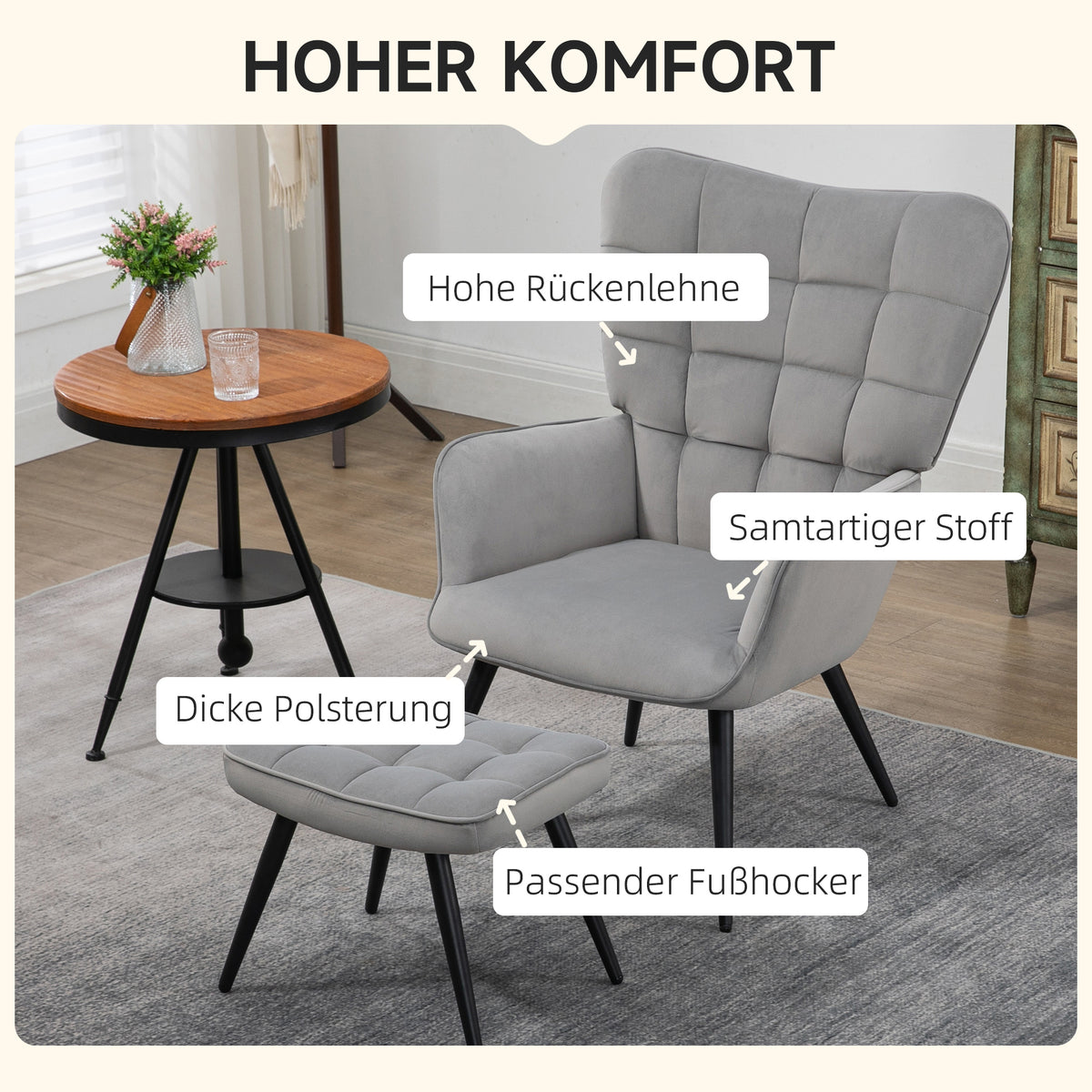 Relaxsessel mit Hocker und Samtbezug