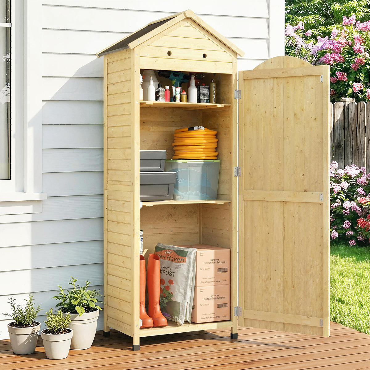 Gartenschrank aus Tannenholz mit verzinktem Metalldach