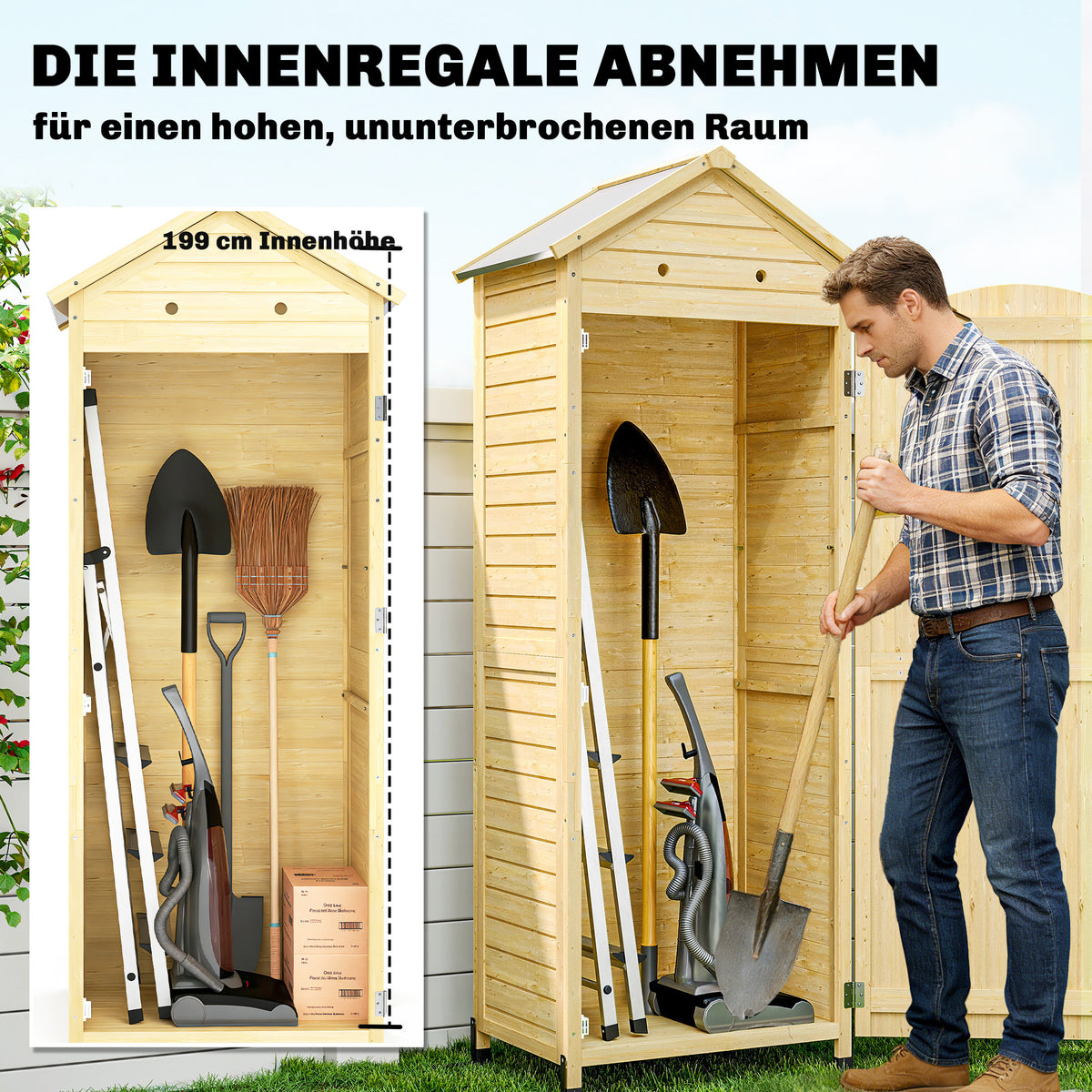 Gartenschrank aus Tannenholz mit verzinktem Metalldach