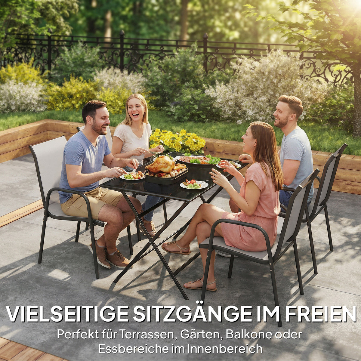 4er-Set Gartenstühle mit Armlehnen, stapelbar
