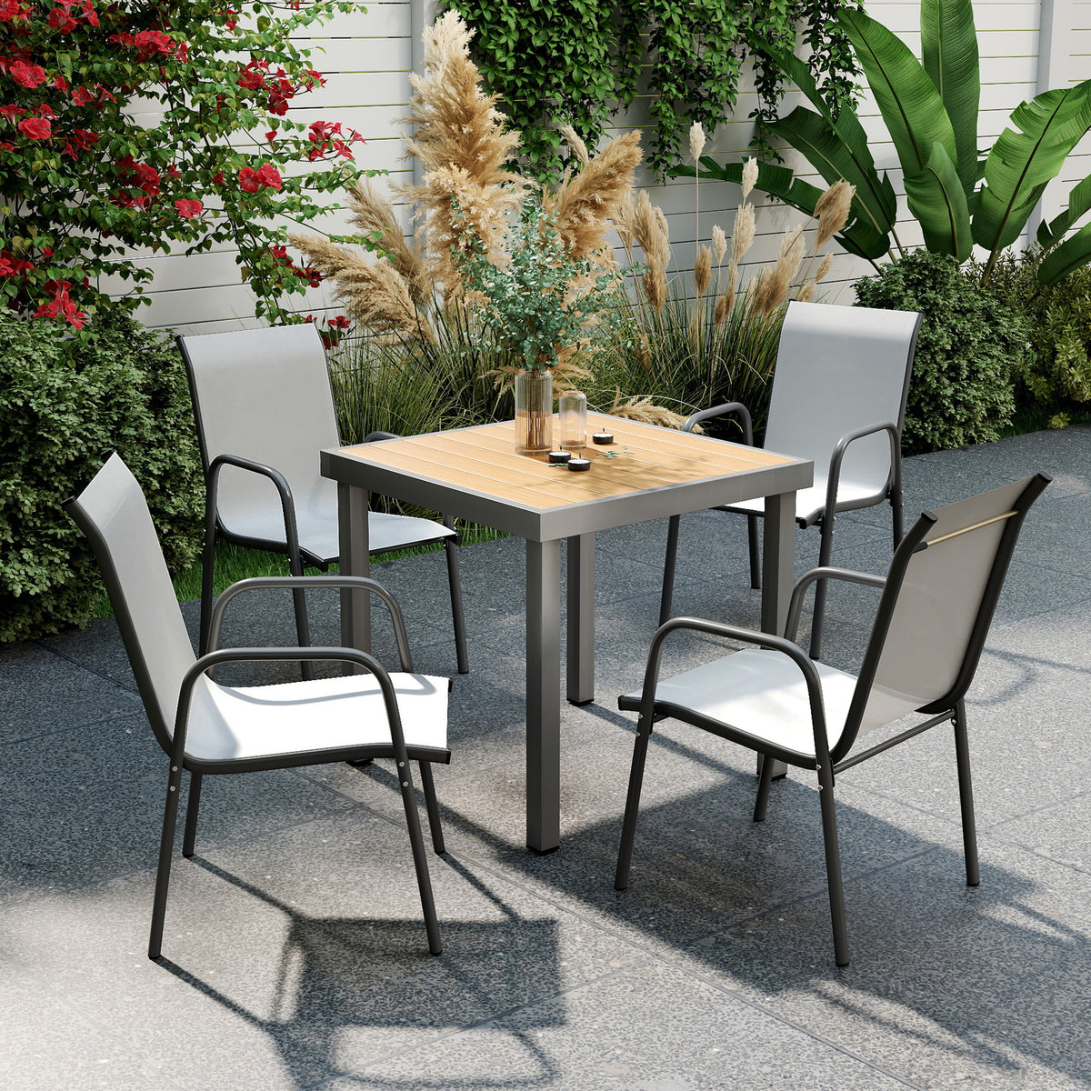 4er-Set Gartenstühle mit Armlehnen, stapelbar