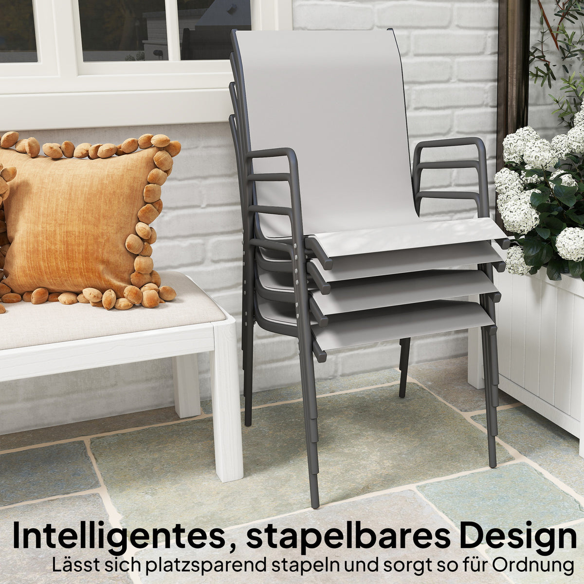 4er-Set Gartenstühle mit Armlehnen, stapelbar