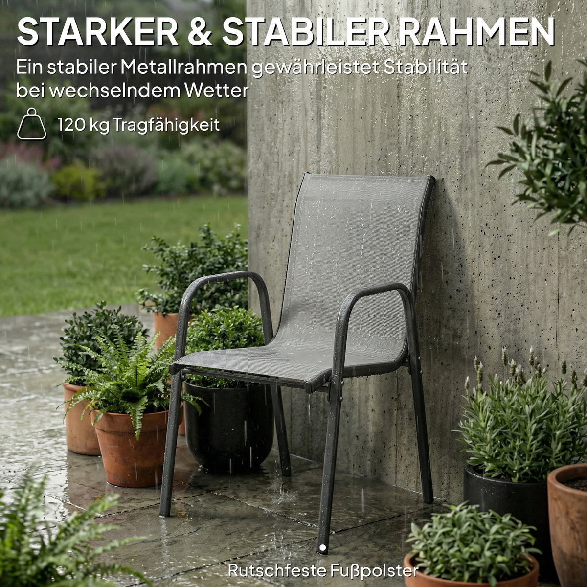 4er-Set Gartenstühle mit Armlehnen, stapelbar