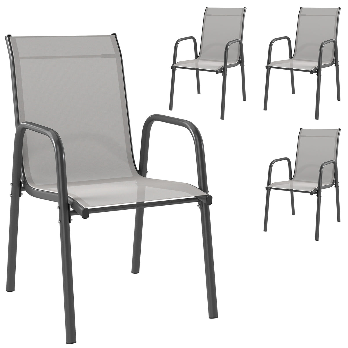 4er-Set Gartenstühle mit Armlehnen, stapelbar
