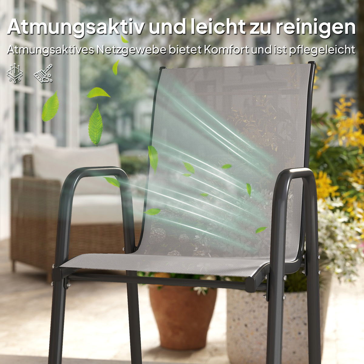 4er-Set Gartenstühle mit Armlehnen, stapelbar