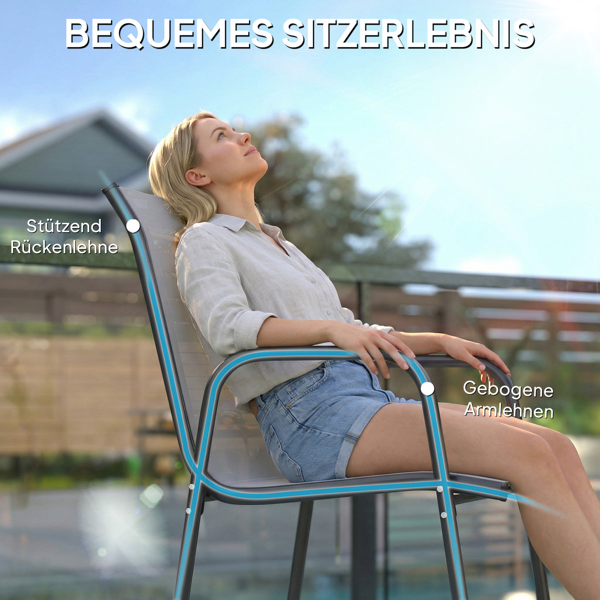 4er-Set Gartenstühle mit Armlehnen, stapelbar