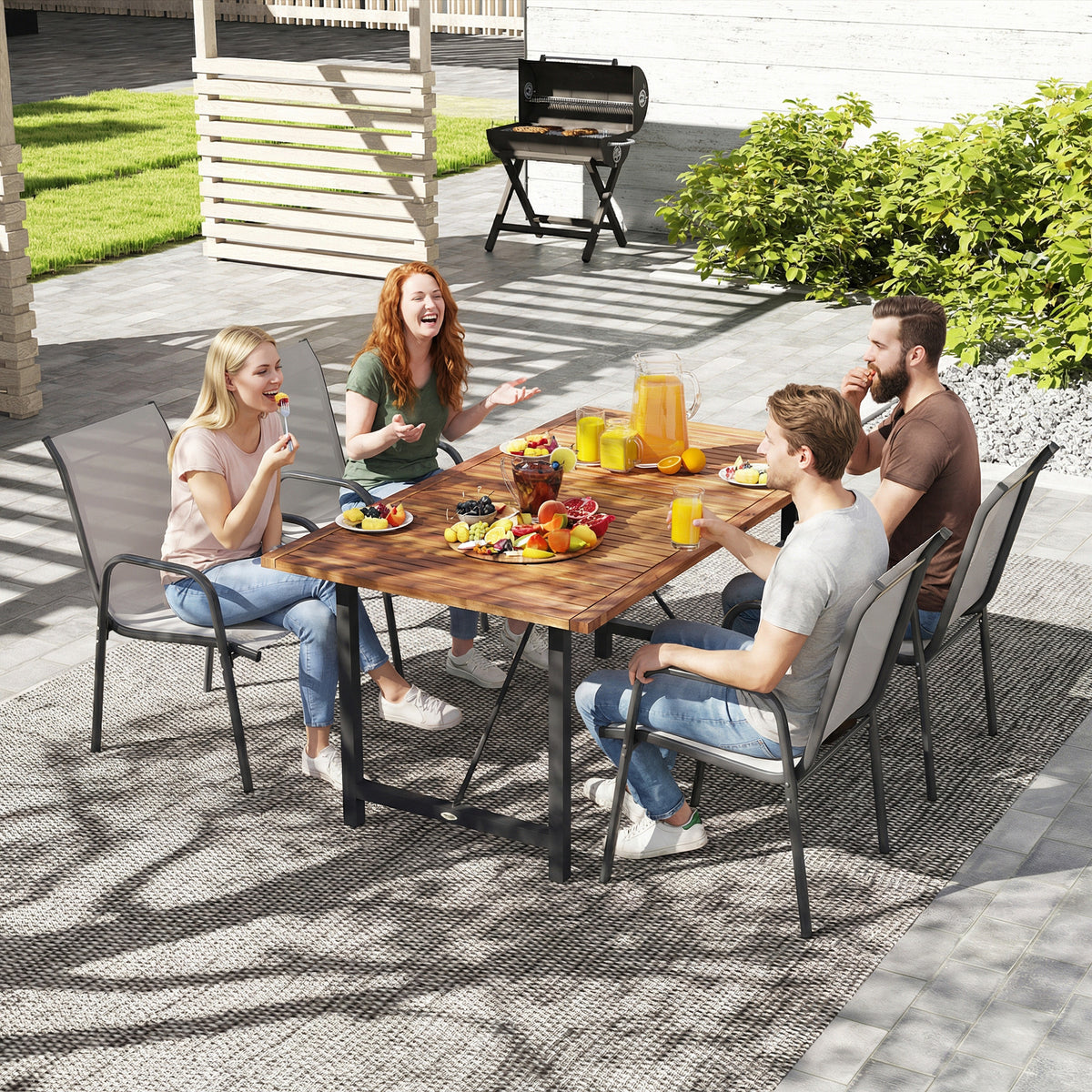4er-Set Gartenstühle mit Armlehnen, stapelbar