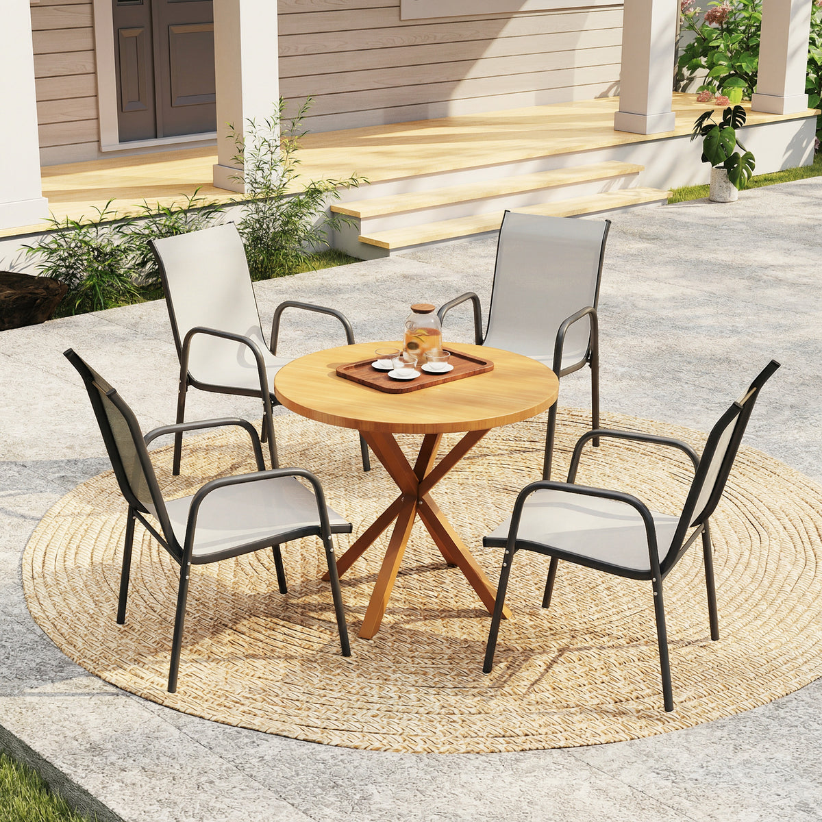 4er-Set Gartenstühle mit Armlehnen, stapelbar