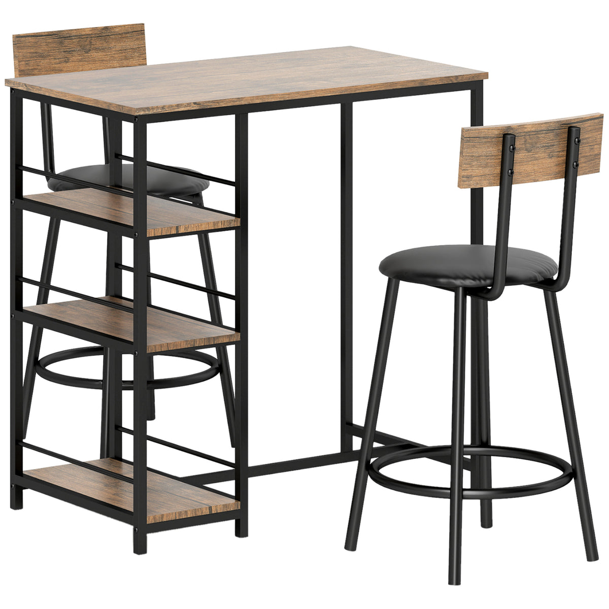 3-teiliges Bartisch-Set mit Stauraum und zwei Sitzplätzen