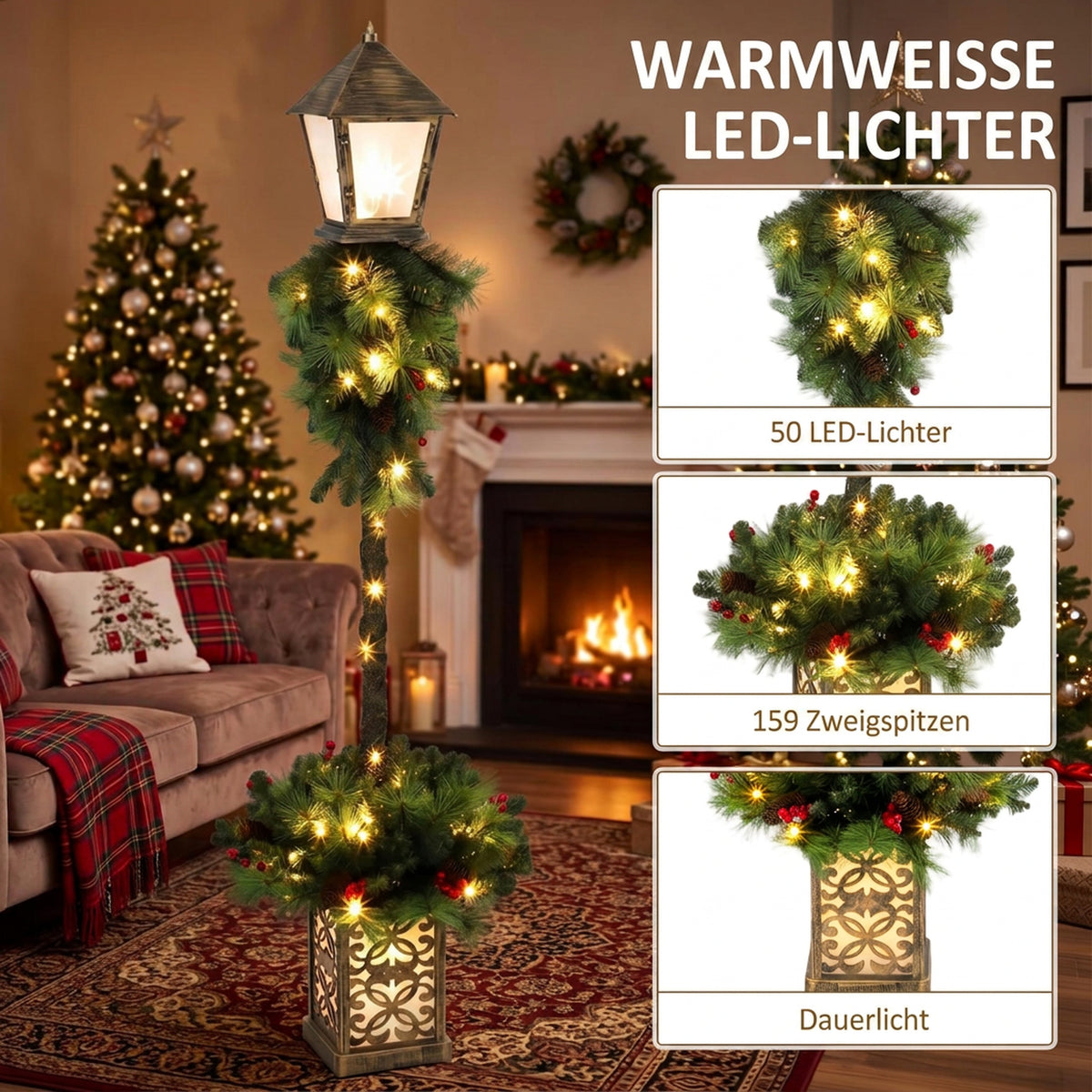 Weihnachts-Laternenpfahl 150 cm mit 50 LEDs