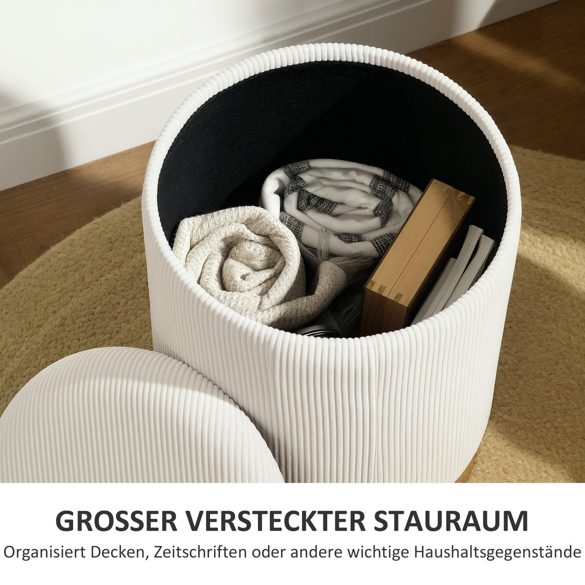 Runder Sitzhocker mit Stauraum