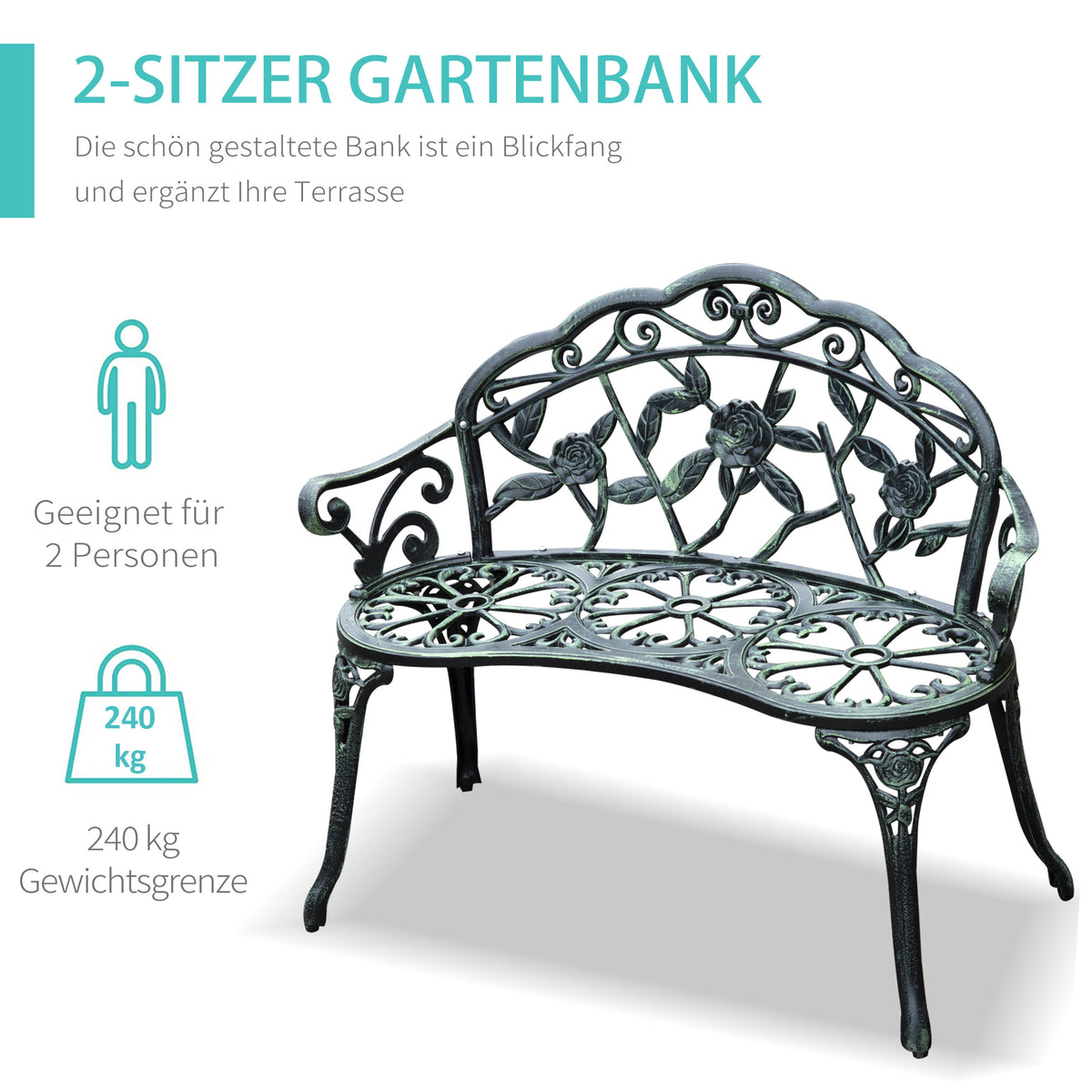 Gartenbank für 2 Personen mit Blumenmuster