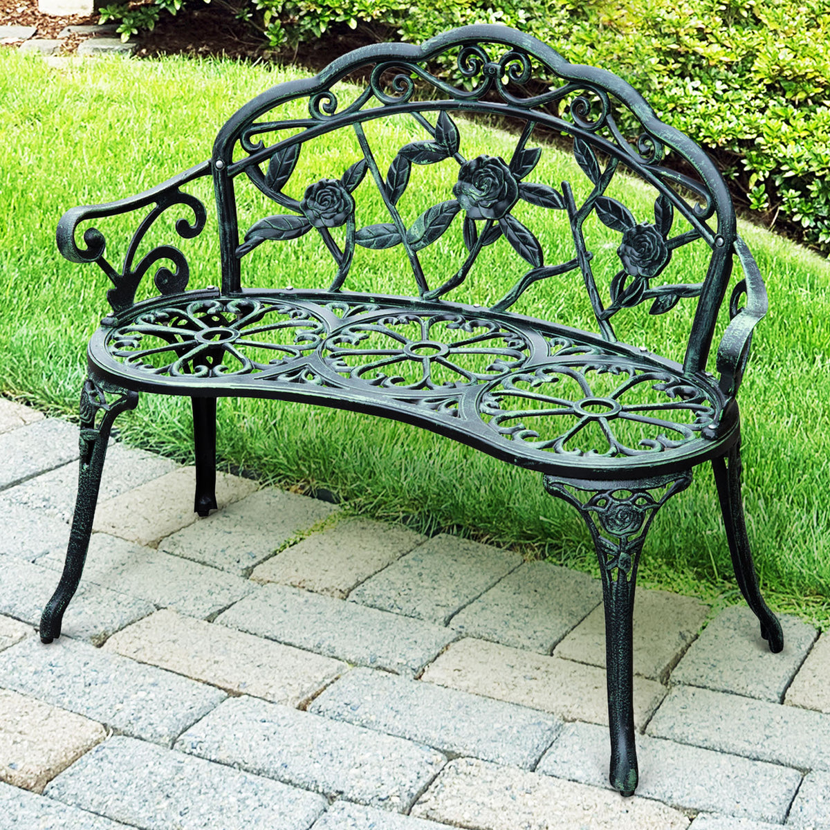 Gartenbank für 2 Personen mit Blumenmuster