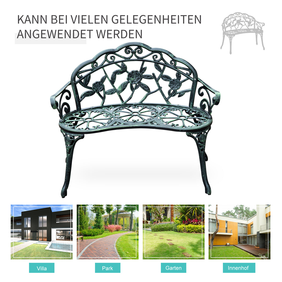 Gartenbank für 2 Personen mit Blumenmuster
