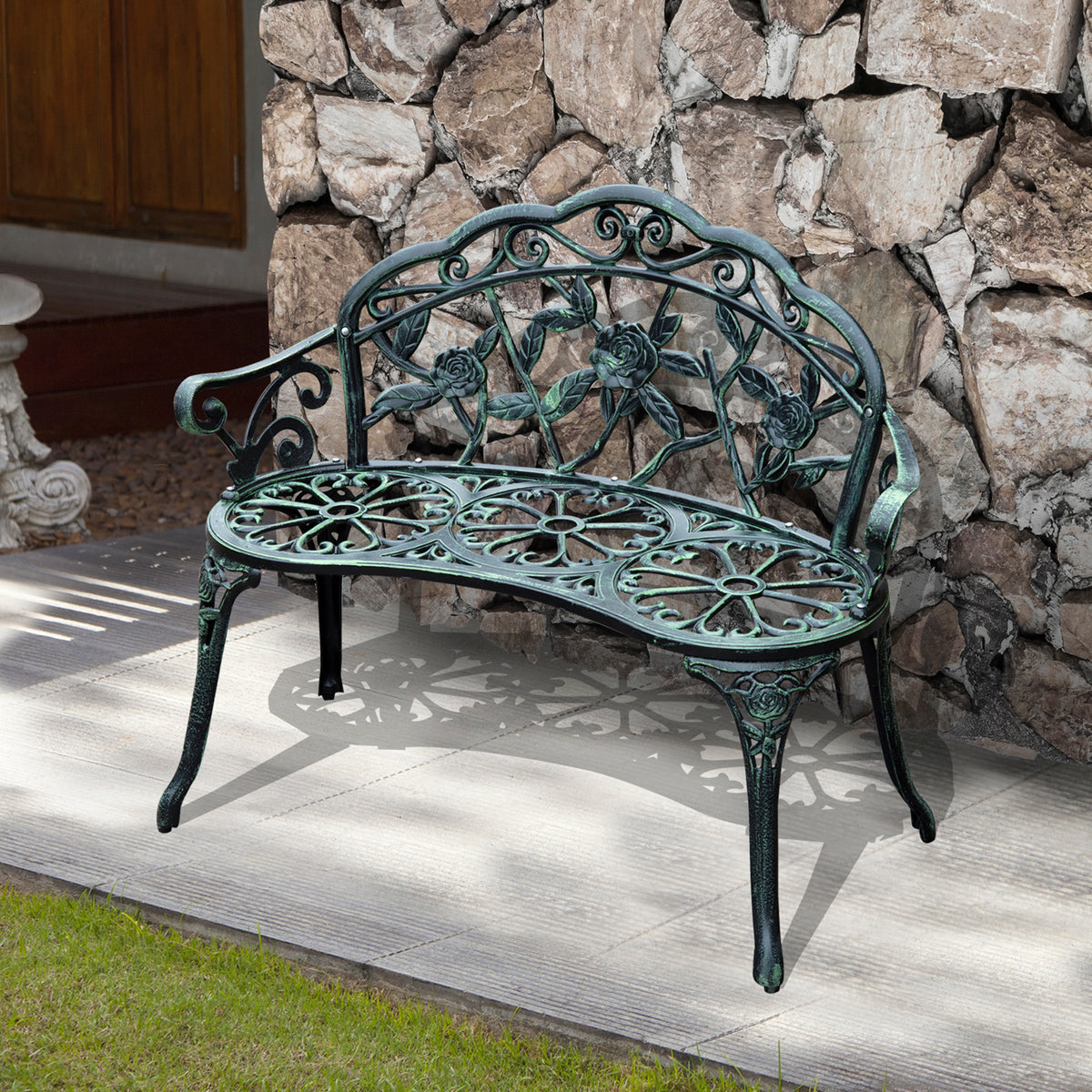 Gartenbank für 2 Personen mit Blumenmuster