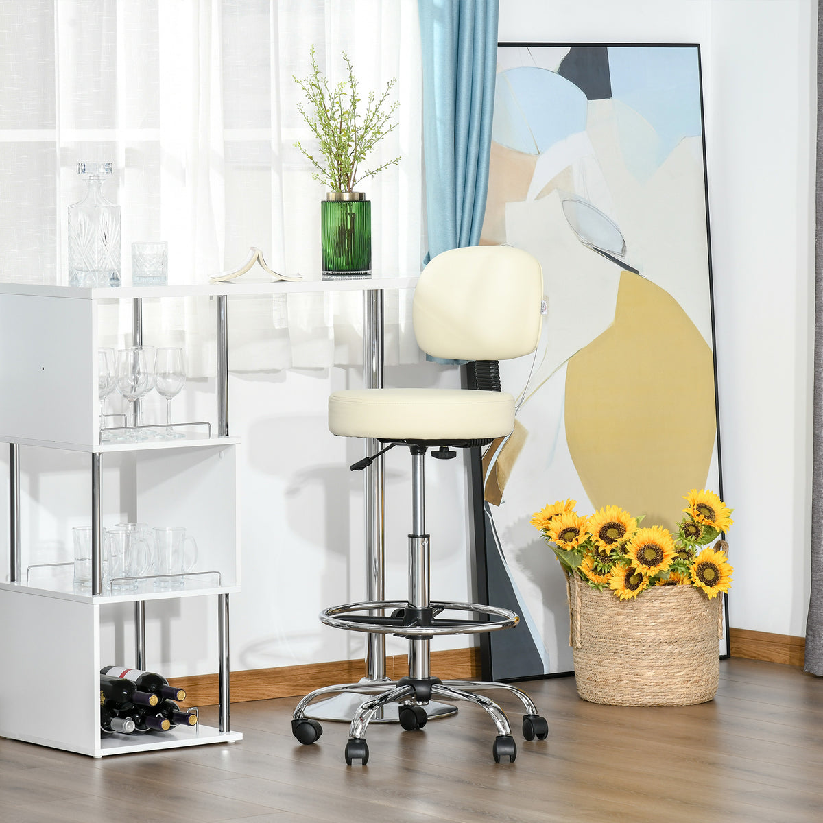 Höhenverstellbarer Dreh-Barhocker mit Rollen und Lehne