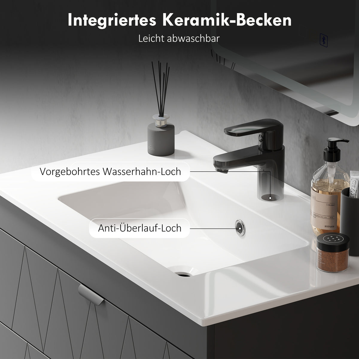 Hängender Waschbeckenunterschrank mit Keramikbecken