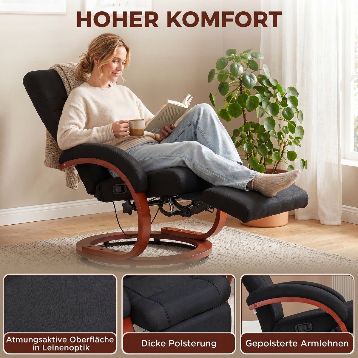Drehbarer Relaxsessel mit Fußstütze und Liegefunktion