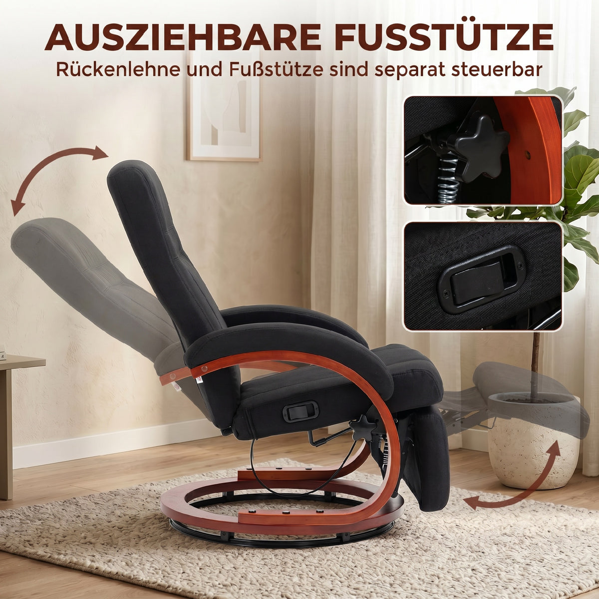 Drehbarer Relaxsessel mit Fußstütze und Liegefunktion