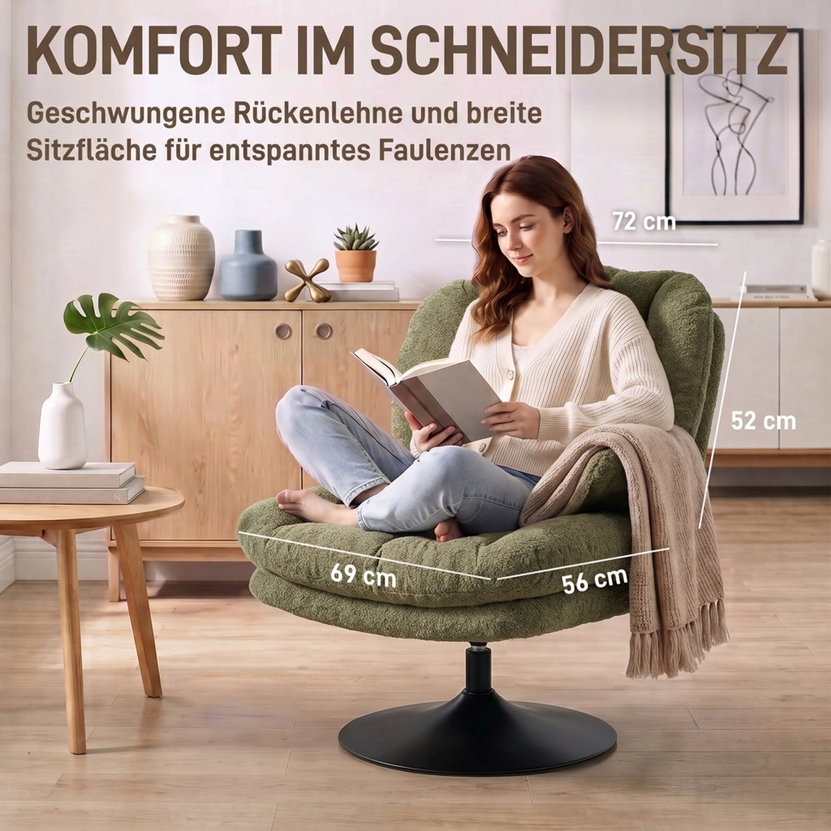 Drehbarer Loungesessel mit Hocker und Samtbezug