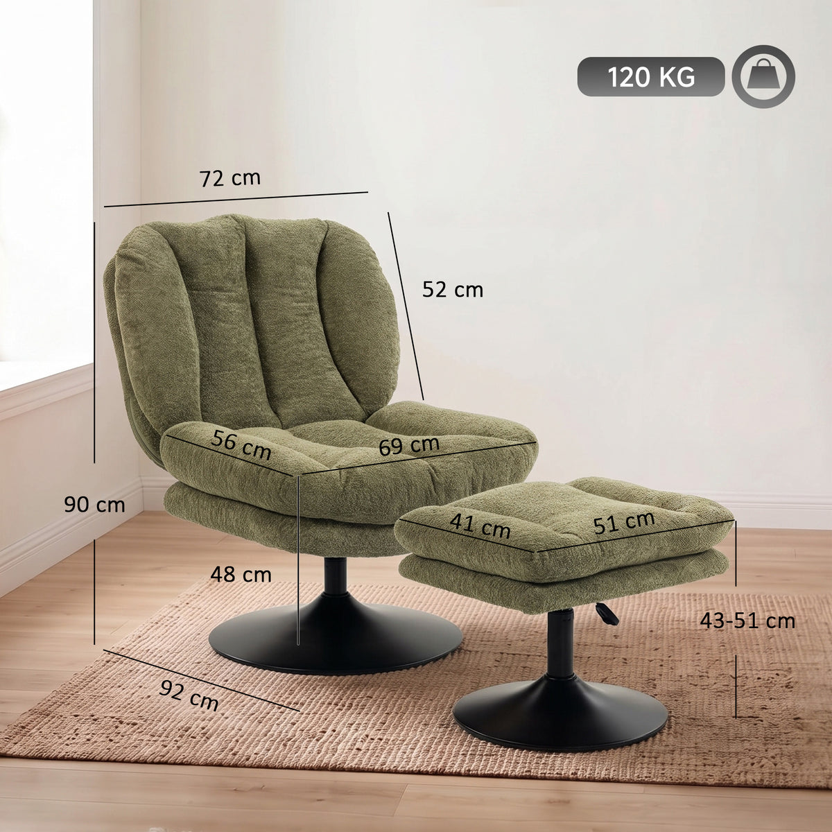 Drehbarer Loungesessel mit Hocker und Samtbezug