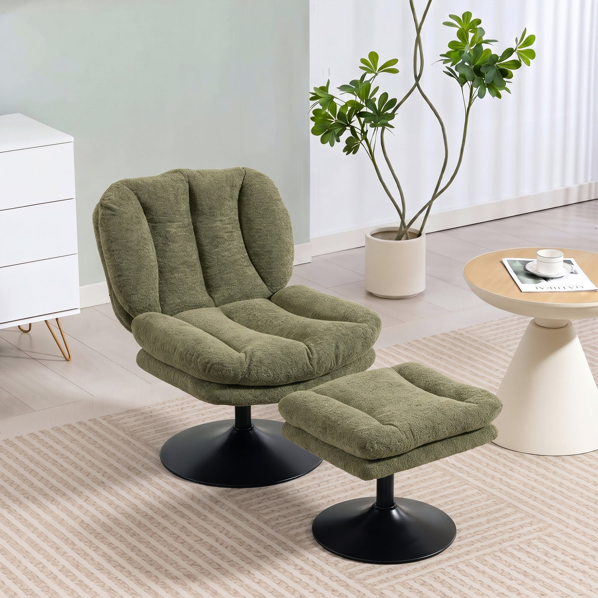 Drehbarer Loungesessel mit Hocker und Samtbezug