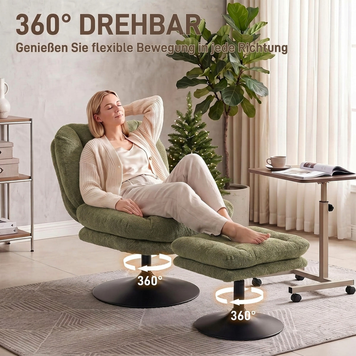 Drehbarer Loungesessel mit Hocker und Samtbezug