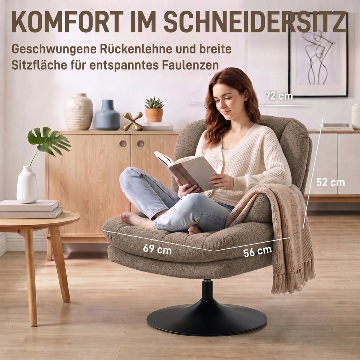 Drehbarer Loungesessel mit Hocker und Samtbezug