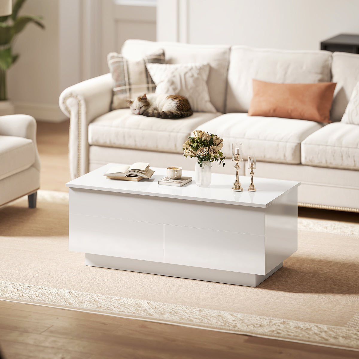 Höhenverstellbarer Couchtisch mit Stauraum und 2 Schubladen