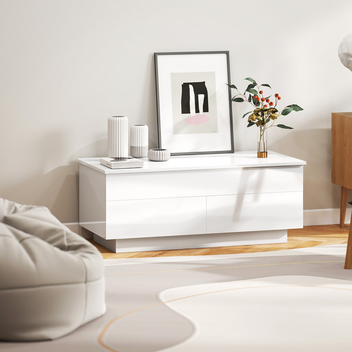 Höhenverstellbarer Couchtisch mit Stauraum und 2 Schubladen