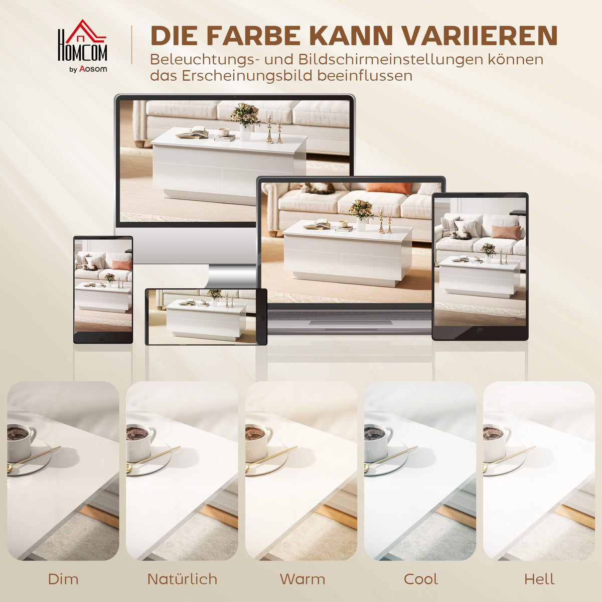 Höhenverstellbarer Couchtisch mit Stauraum und 2 Schubladen