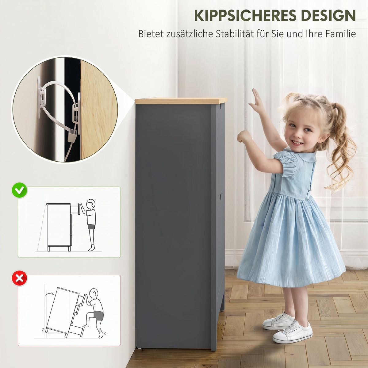 Schuhschrank mit Klappfächern und Ablage
