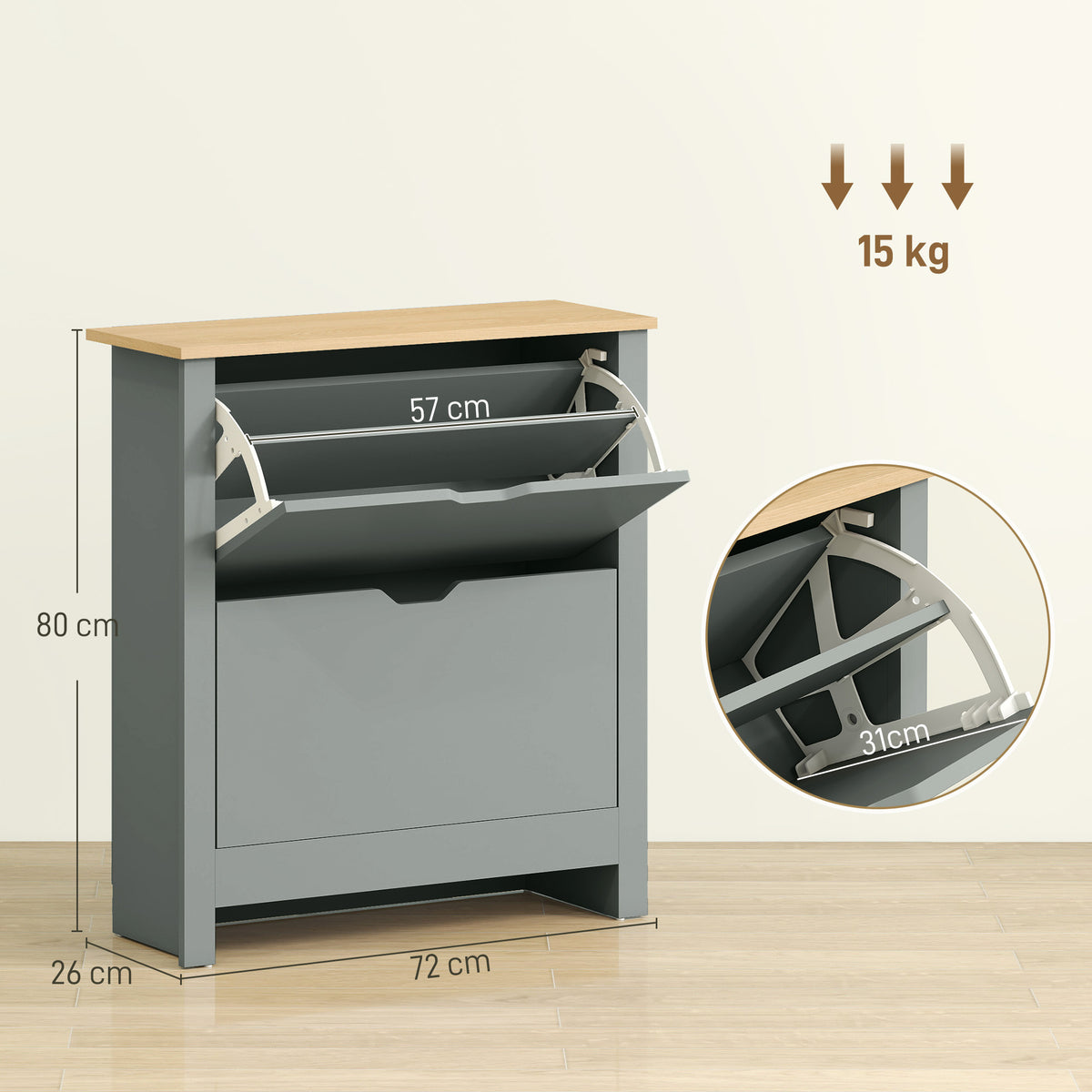 Schuhschrank mit Klappfächern und Ablage