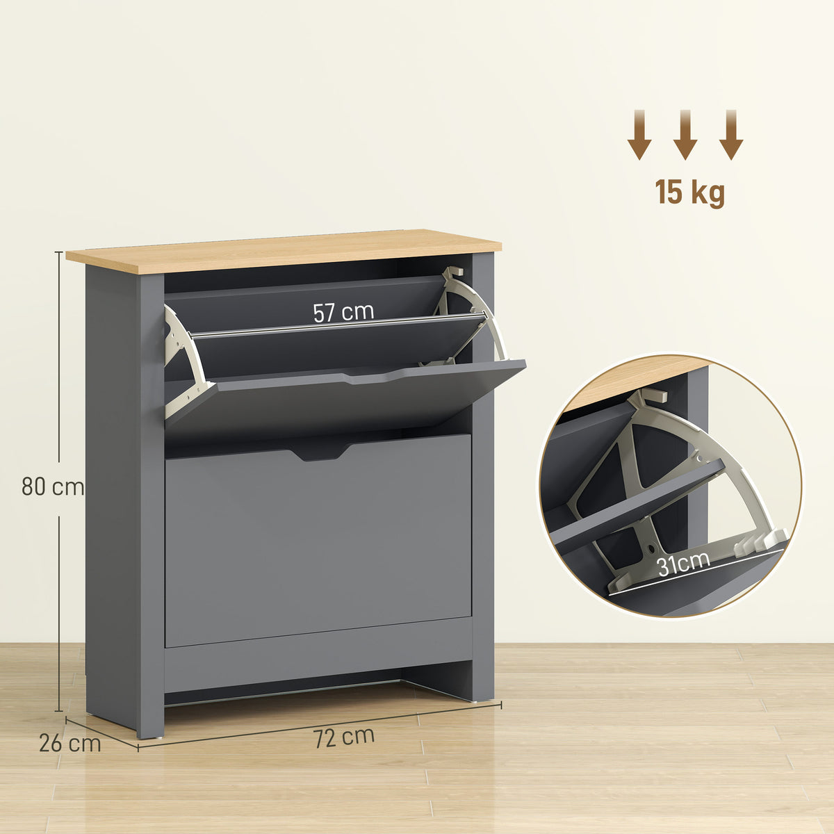 Schuhschrank mit Klappfächern und Ablage