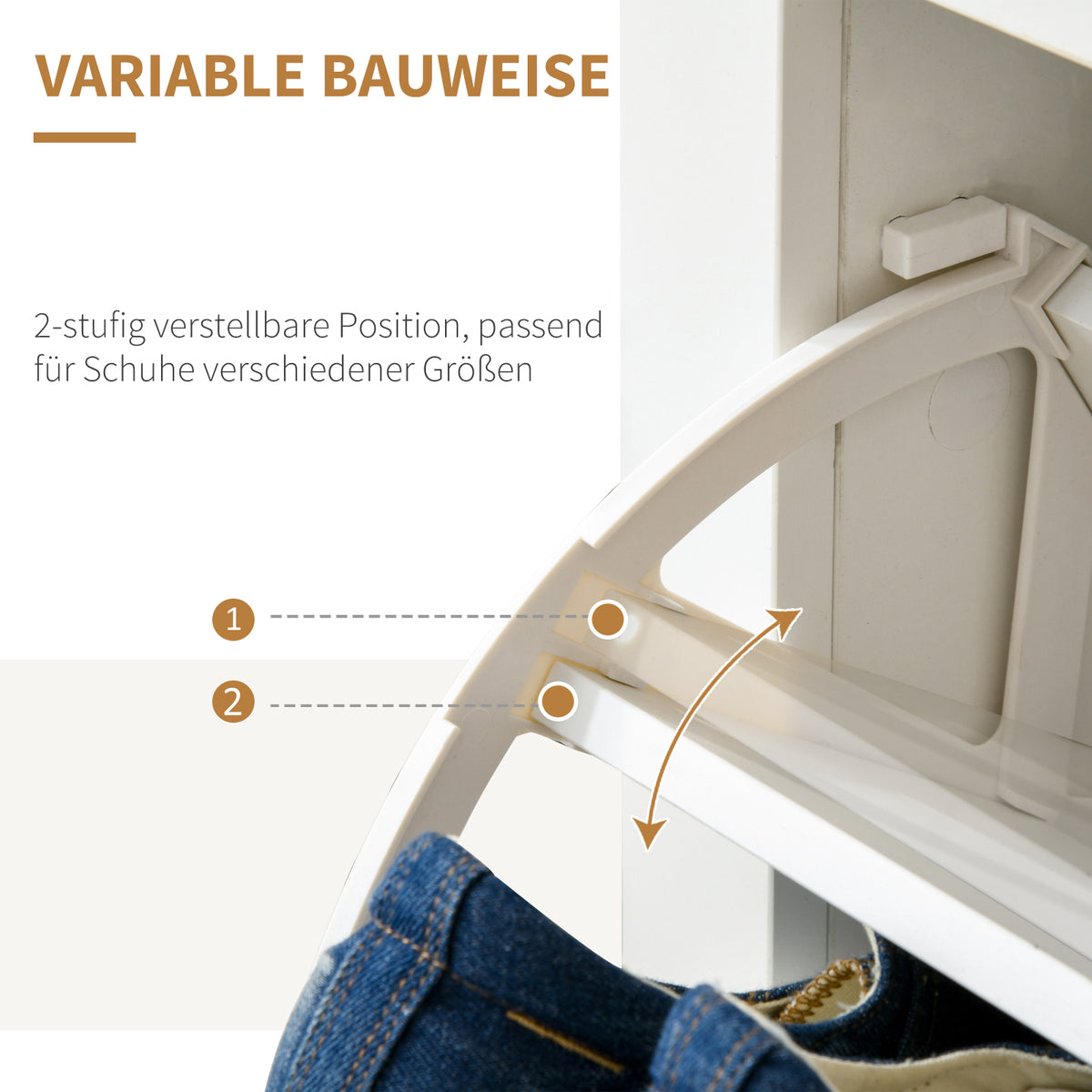 Schuhschrank mit Klappfächern und Ablage
