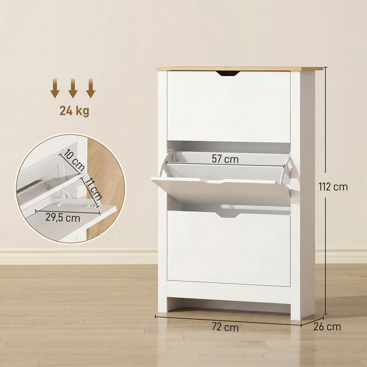 Schuhschrank mit Klappfächern und Ablage