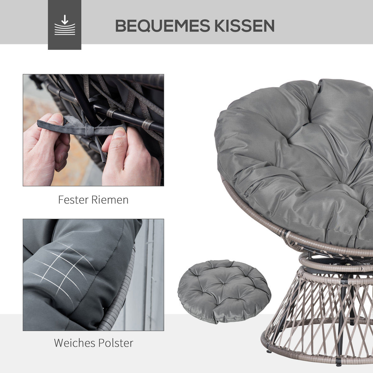 Papasansessel aus PE-Rattan mit 360°-Drehfunktion