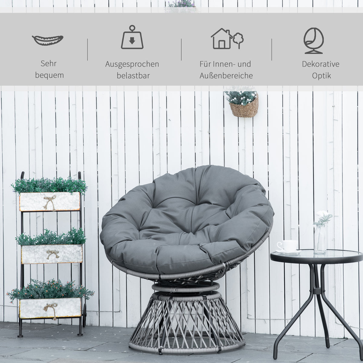 Papasansessel aus PE-Rattan mit 360°-Drehfunktion