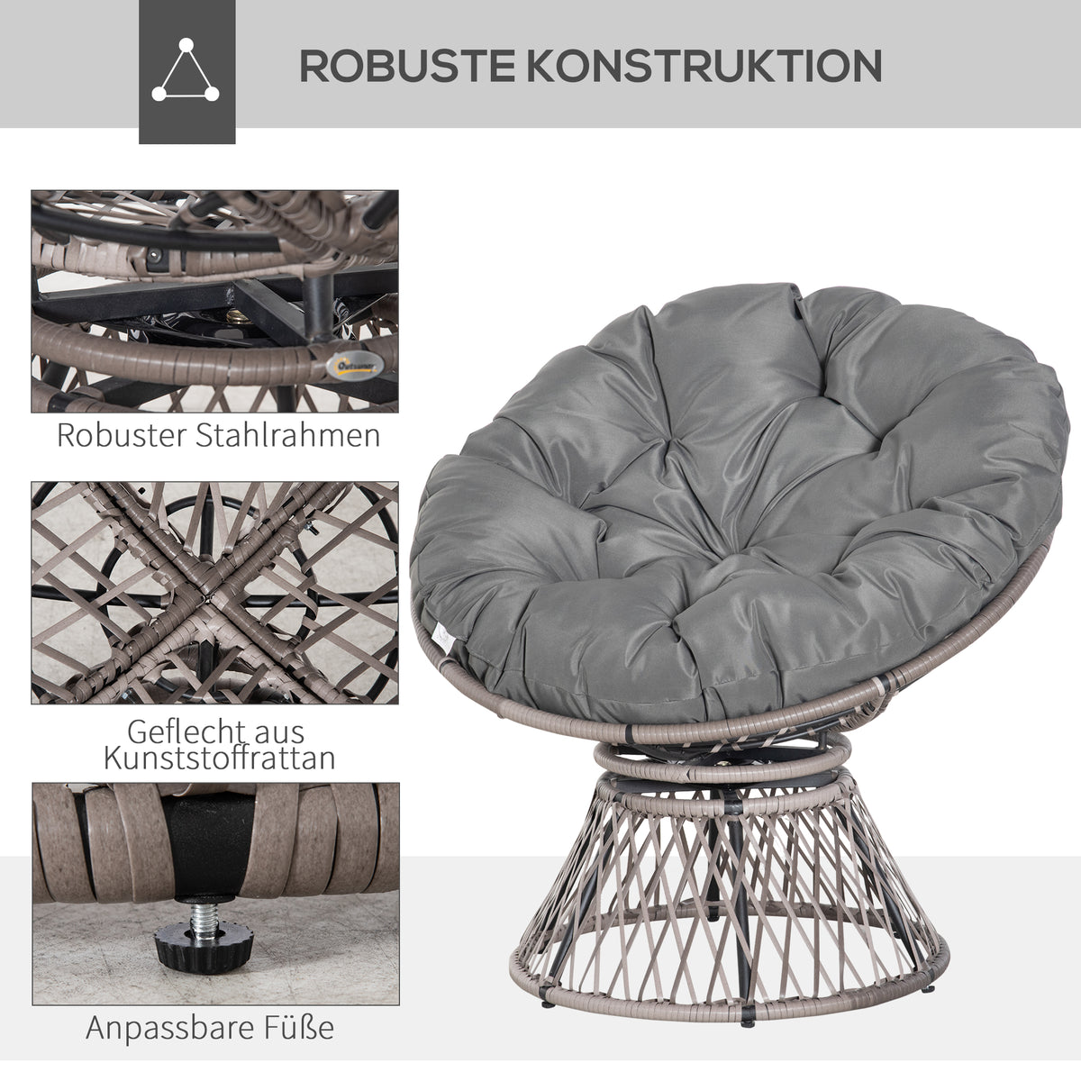 Papasansessel aus PE-Rattan mit 360°-Drehfunktion