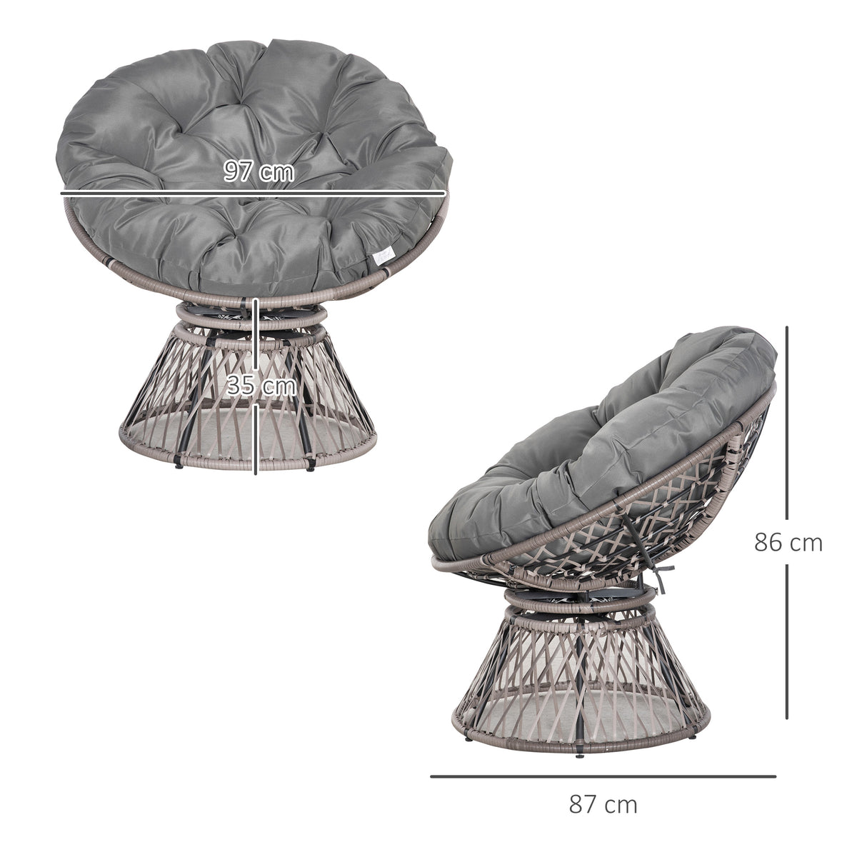 Papasansessel aus PE-Rattan mit 360°-Drehfunktion