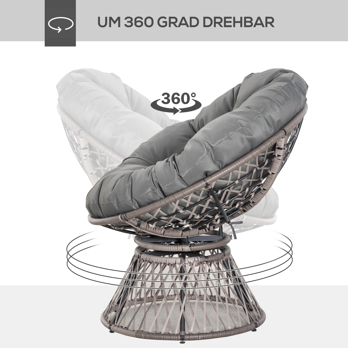 Papasansessel aus PE-Rattan mit 360°-Drehfunktion